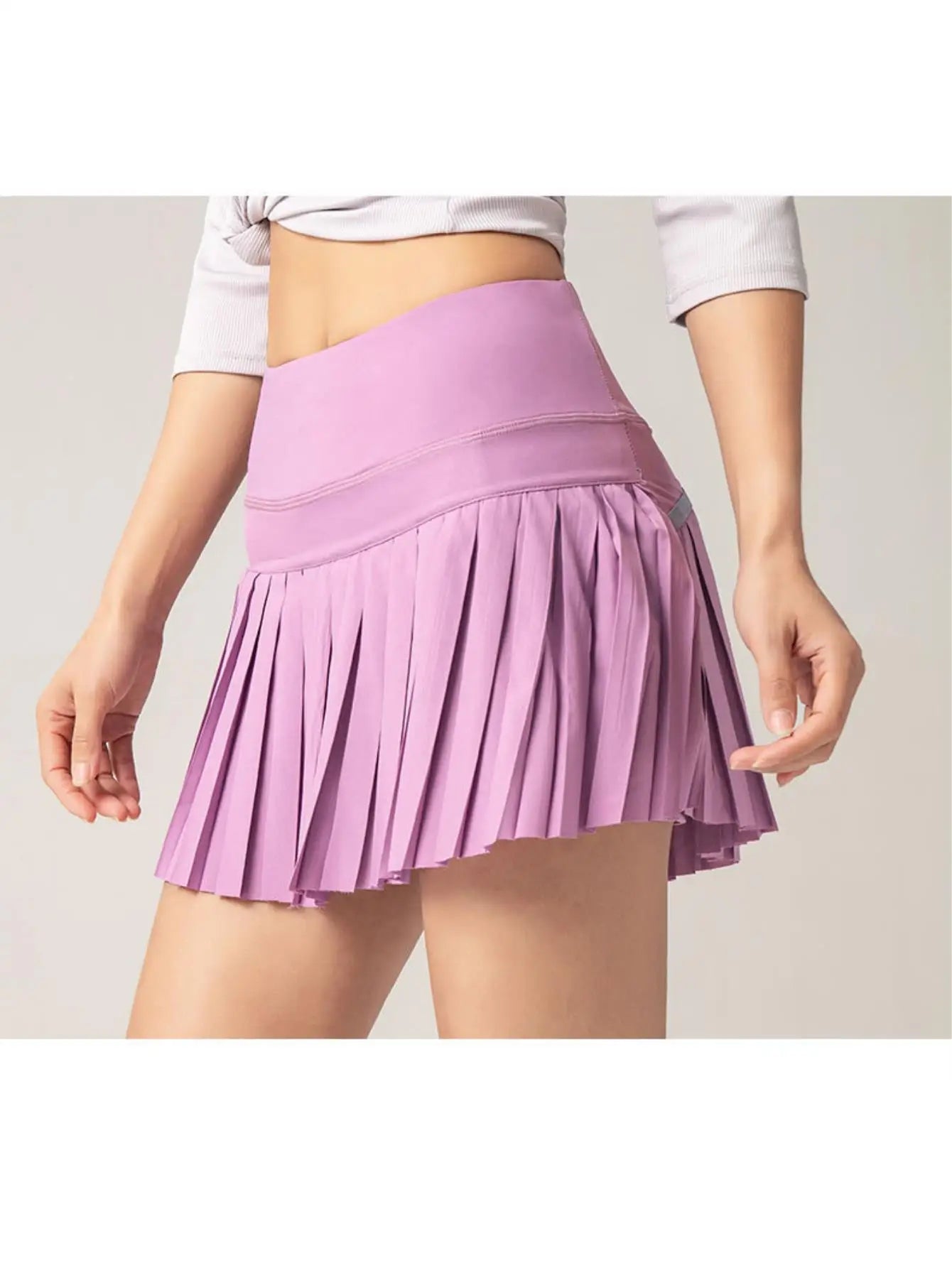 Women's 2-in-1 Tennis Skirt with Pockets, High Waisted Running Golf Skort, Breathable Pleated Fitness Shorts for Summer Sports