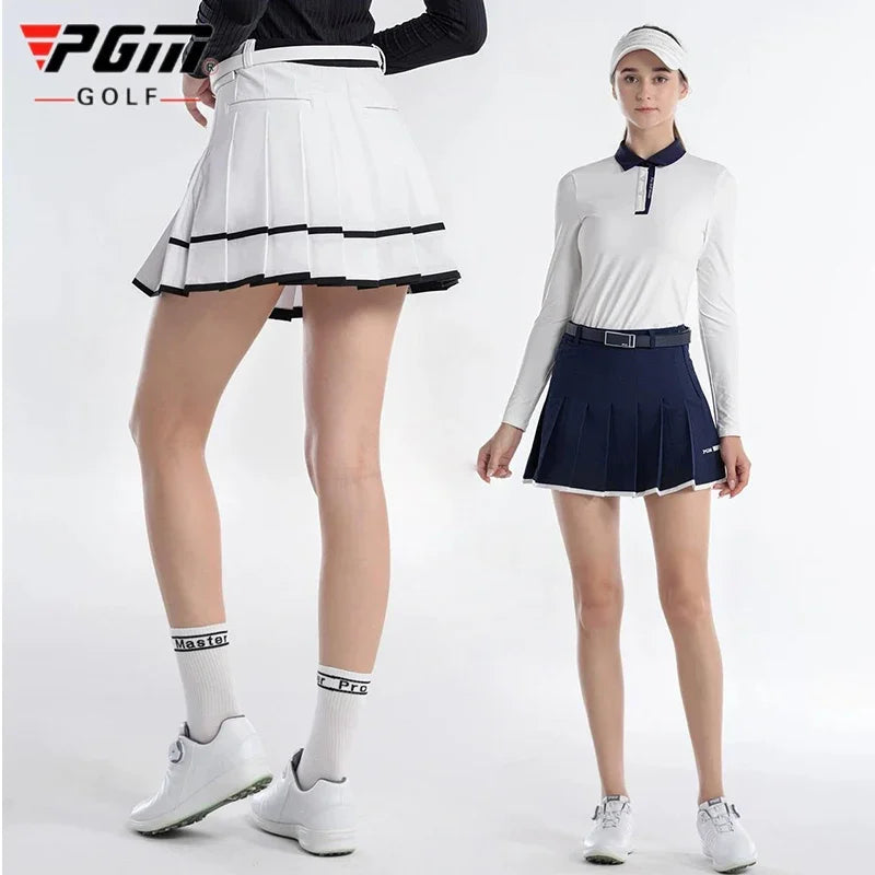 Pgm Golf Skort Women Korean Pleated Skirt High Waist With Inner Shorts Girl A-Lined Tennis Golf Skirts Sports Fitness Pantskirt