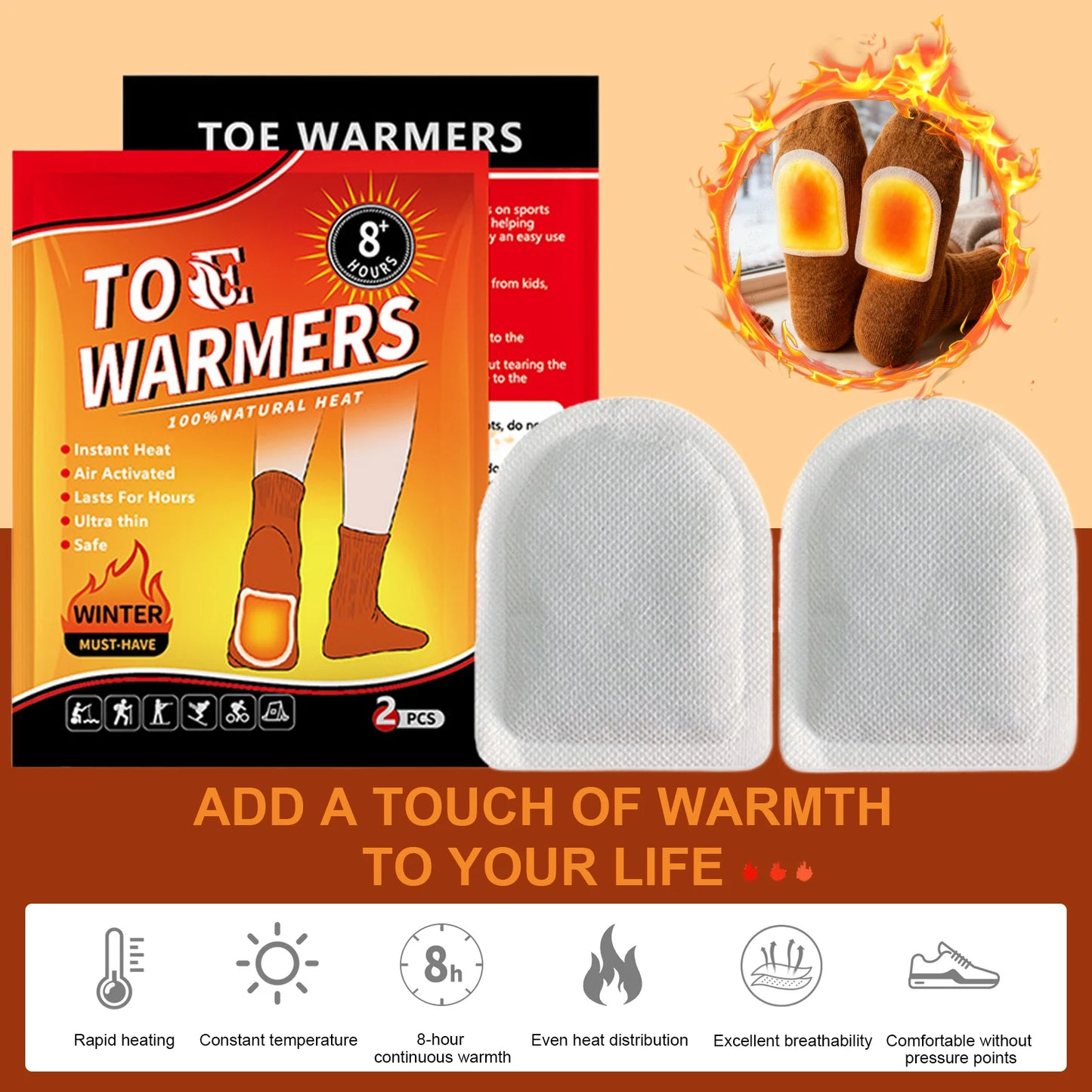 20 Pair Disposable Feet Warmers Up To 8 Hours of Heat Heat Pack Easily Apply with Adhesive for Outdoor Work Sports Activities