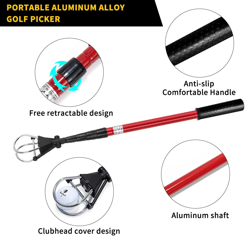 6FT/15FT Golf Ball Retriever, Telescopic Aluminum Pole, Durable and Lightweight, Easy to Use, Ideal for Quick Ball Retrieval