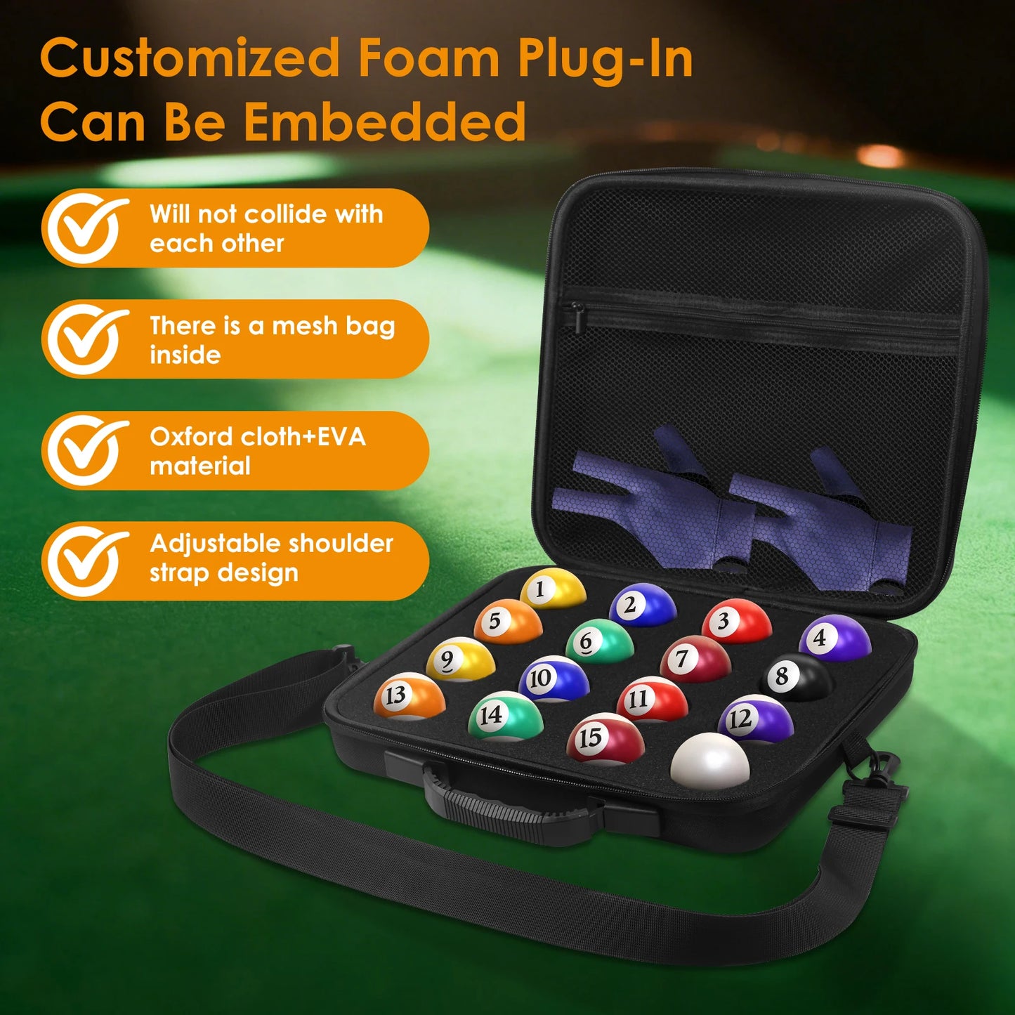 6/12/32 Holes Billiard Balls Storage Case with Shoulder Strap handle Portable Yoyo Ball Pool Ball Carry Case with Mesh Pocket