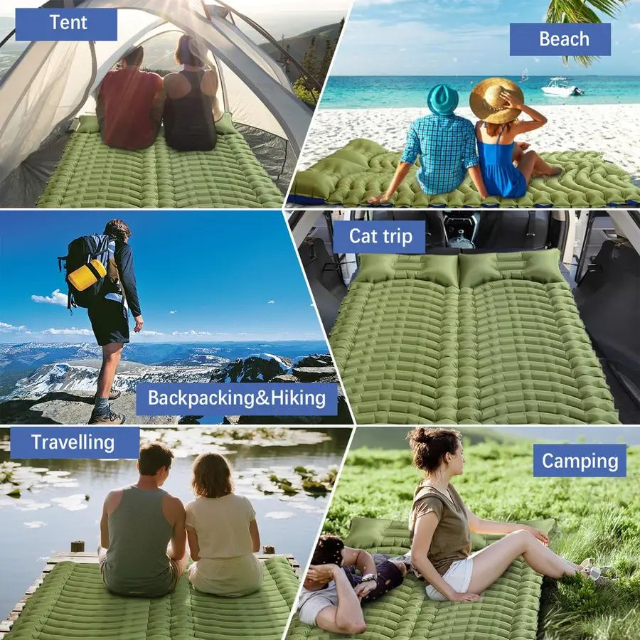 Sleeping Pad for Camping Ultralight Camping Mattress with Pillow, Builtin Foot Pump, Compact Inflatable 2Person Portable Mat for