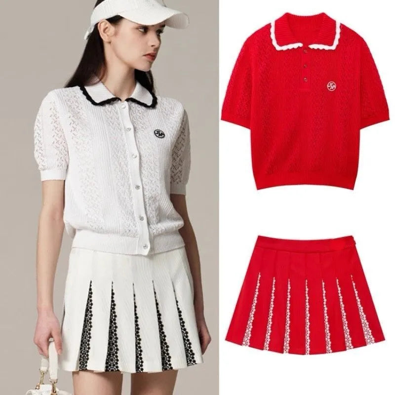 New Arrival: Women's Casual Golf Wear - Fashionable Color-Blocked Pleated Skirt for Outdoor Activities