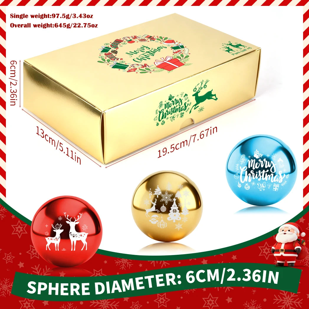 Caiton 6Pcs Korean Park Golf Balls 60mm/2.36in Metallic Red Gold Blue Merry Christmas Holiday Gift Outdoor Practice Game Set