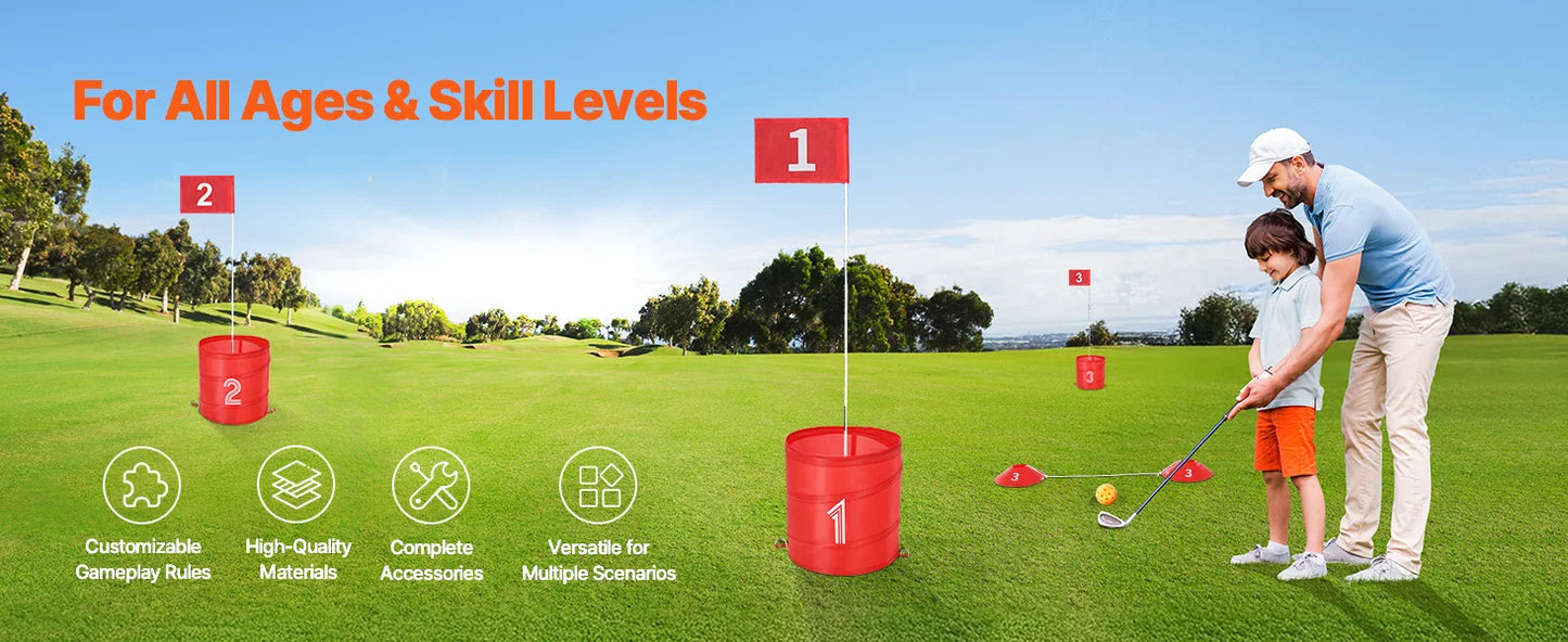 SucceBuy 3/6/9 Hole Kids Backyard Golf Game Portable Bucket Golf Course Practice Chipping Games for Family  Yard Sports Toys