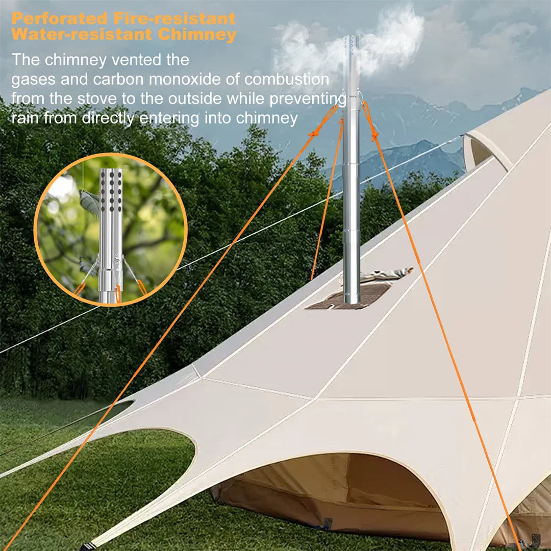 Hot Tent Stove, unho Wood Burning Stove, Portable Wood Stove with 6 Stainless Chimney Pipes for Outdoor Heating & Cooking