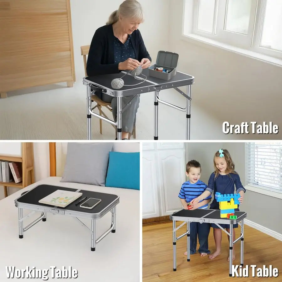 2ft Folding Camping Table, Portable Folding Picnic Table with 3Height Adjustable, Lightweight Aluminum Outdoor Tables for BBQ, C