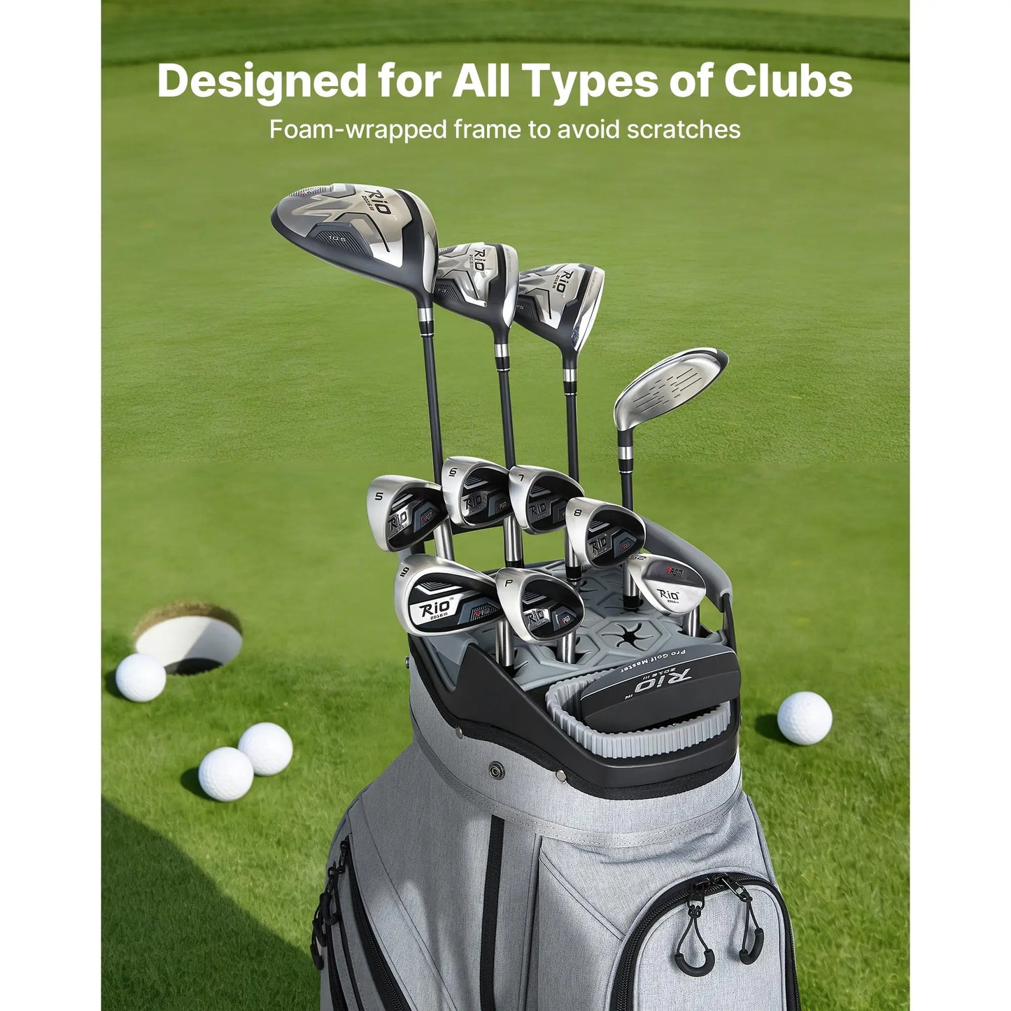 SucceBuy Golf Cart Bag 15 Way Top Divider Organizer with Full-length Divider Rain Hood Silicone Head Protection for Men & Women