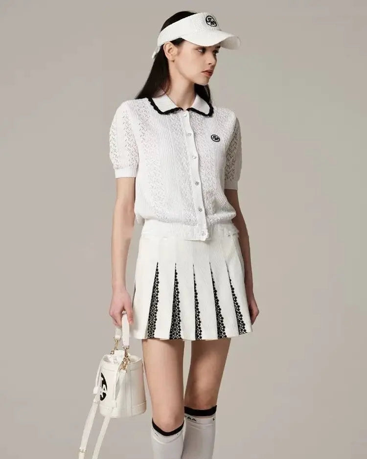 New Arrival: Women's Casual Golf Wear - Fashionable Color-Blocked Pleated Skirt for Outdoor Activities