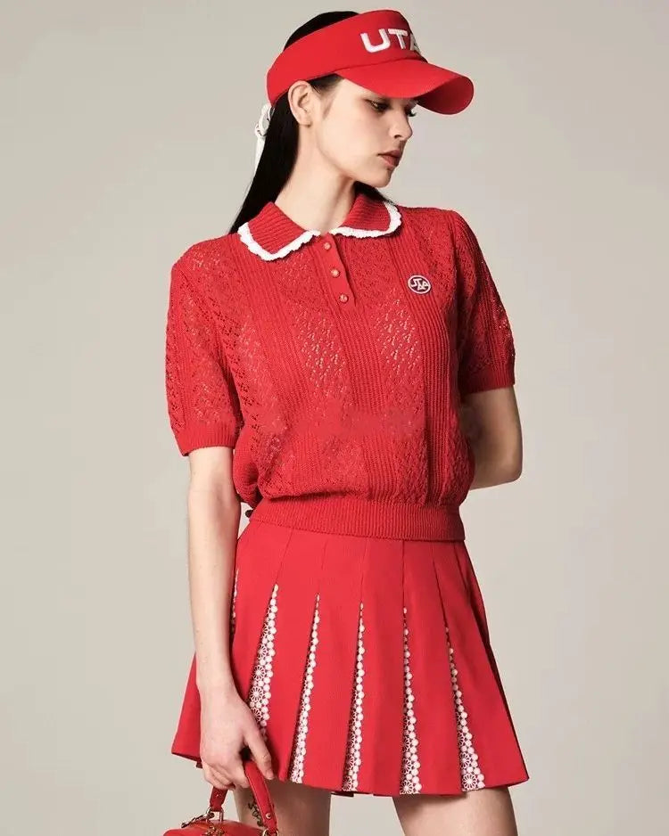 New Arrival: Women's Casual Golf Wear - Fashionable Color-Blocked Pleated Skirt for Outdoor Activities