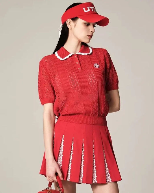 New Arrival: Women's Casual Golf Wear - Fashionable Color-Blocked Pleated Skirt for Outdoor Activities