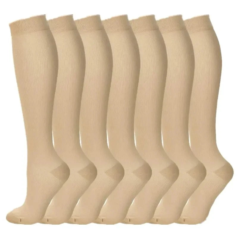 3/7 Pairs Compression Socks Medical Varicose Veins Swollen Calves Solid Color Sports Socks Elastic Outdoor Marathon Cycling Golf