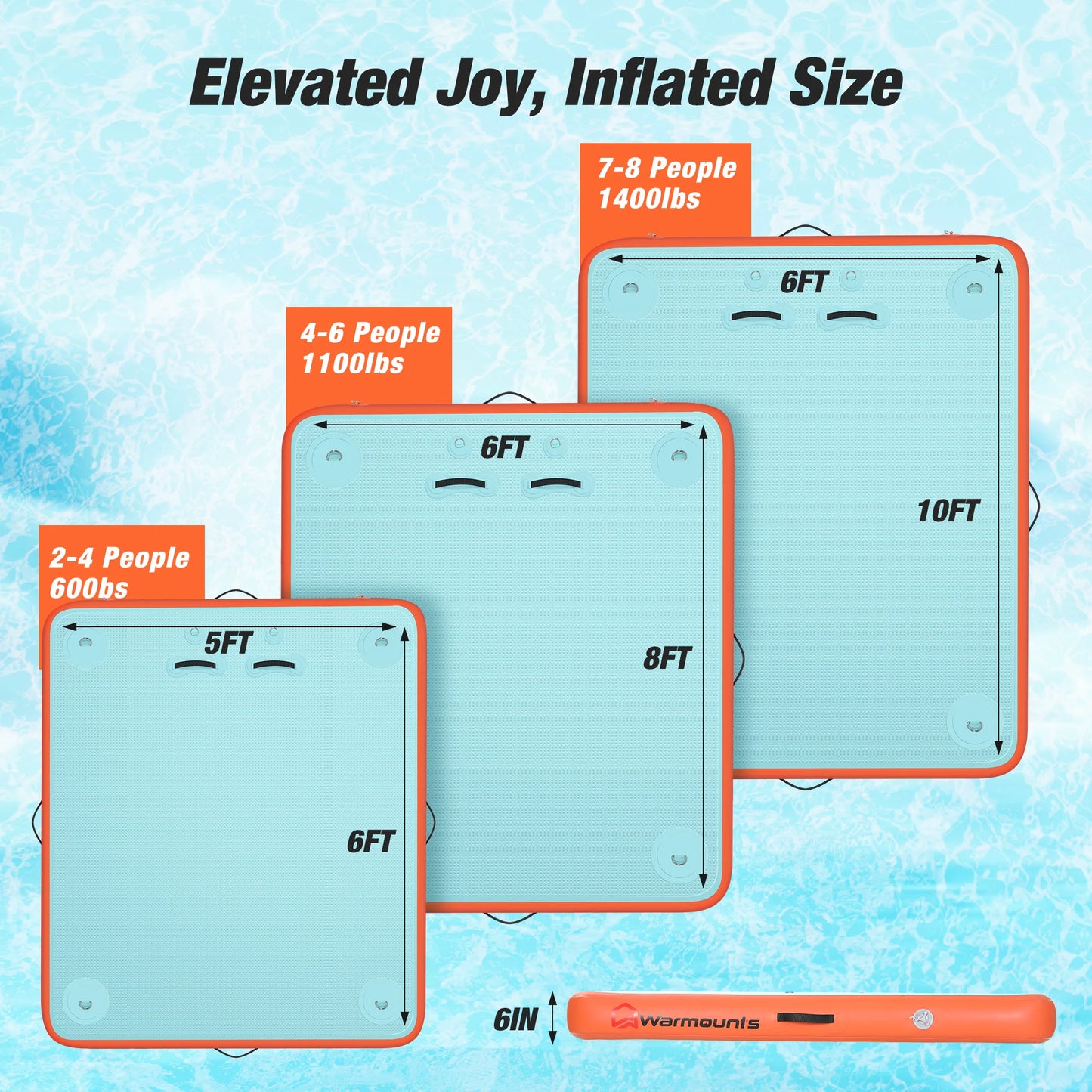 5*6FT/8*6FT/10*6FT Inflatable Floating Dock Air Dock Platform Floating Island Raft with None-Slip Surface for Pool Beach Ocean