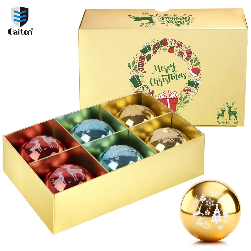 Caiton 6Pcs Korean Park Golf Balls 60mm/2.36in Metallic Red Gold Blue Merry Christmas Holiday Gift Outdoor Practice Game Set