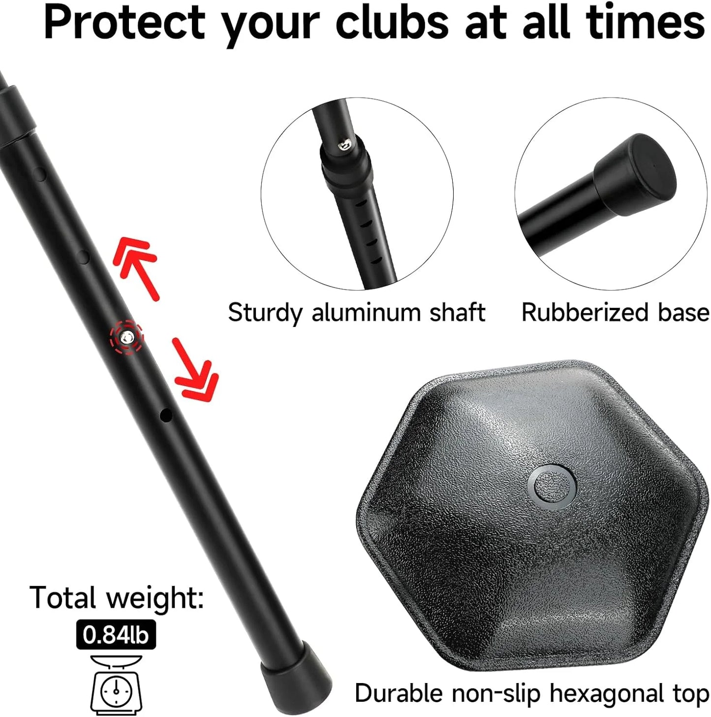 Golf Travel Bag support pole - Sturdy Aluminum Alloy Rod Support System With Club Brush
