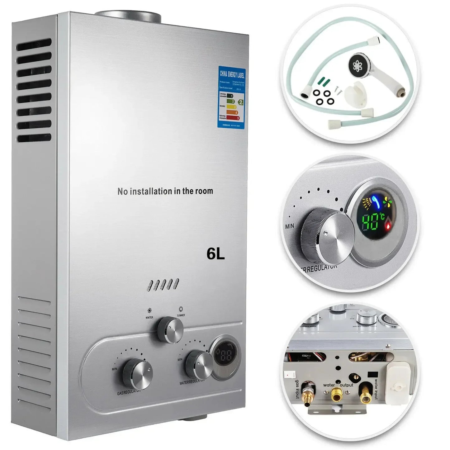 VEVOR LPG Gas Hot Water Heater 6L/8L/10L/12L/16L/18L  Boiler Home Appliance Water Heater With Shower Kit  For Home or Camping