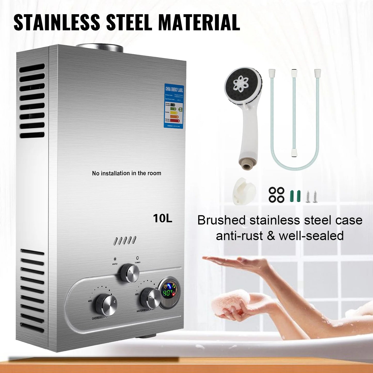 VEVOR LPG Gas Hot Water Heater 6L/8L/10L/12L/16L/18L  Boiler Home Appliance Water Heater With Shower Kit  For Home or Camping