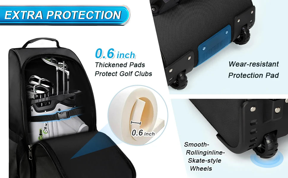 Golf Travel Bag Heavy Duty 900D Polyester Oxford Wear-Resistant Excellent Zipper With Wheel Soft Sided Foldable Golf Travel Case