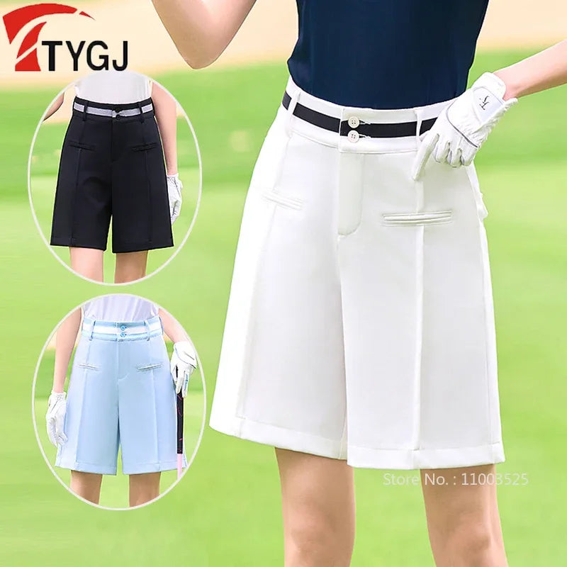 TTYGJ 2024 Summer New Golf Shorts Women Stretch Five-part Trousers Casual High Waist Sports OL Shorts Lady Golf Apparel