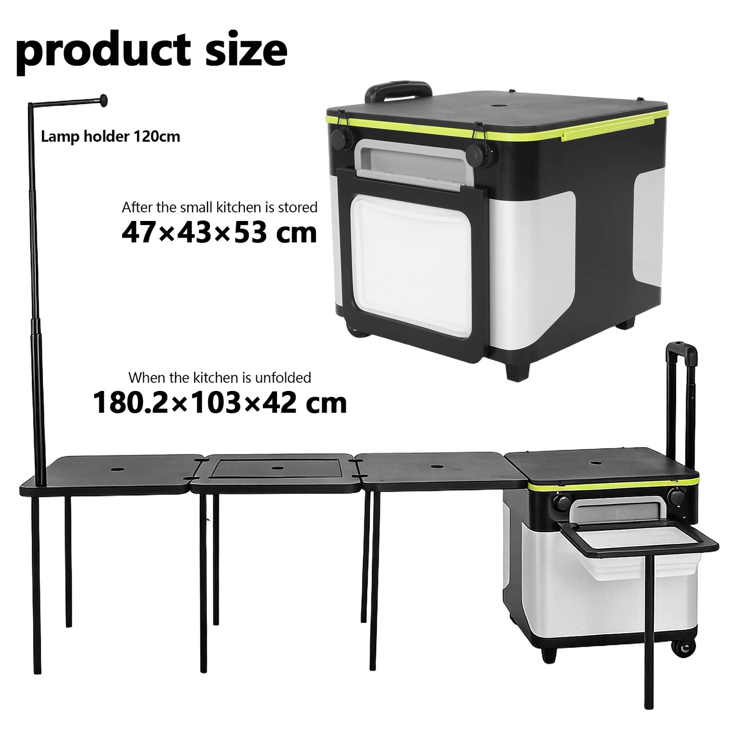 Multifunctional Outdoor Side Table with Wheels Folding Grill Table with Light Poles for Picnic Party Beach BBQ Cooking Indoor