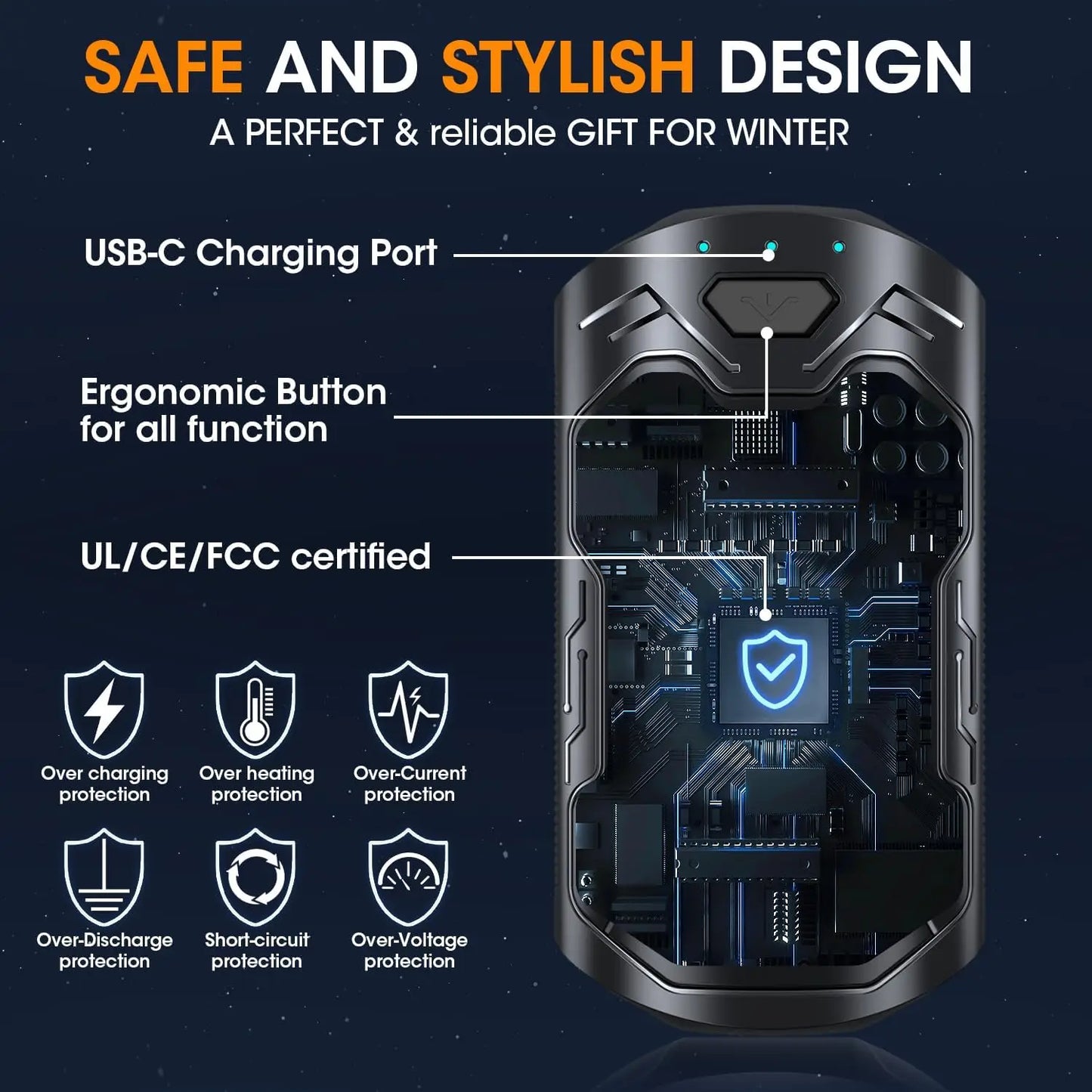 Hand Warmers Rechargeable 2 Pack 20Hrs Long Heating Pocket Size Electric Handwarmers, Christmas Portable USB Hand Warmer Heater