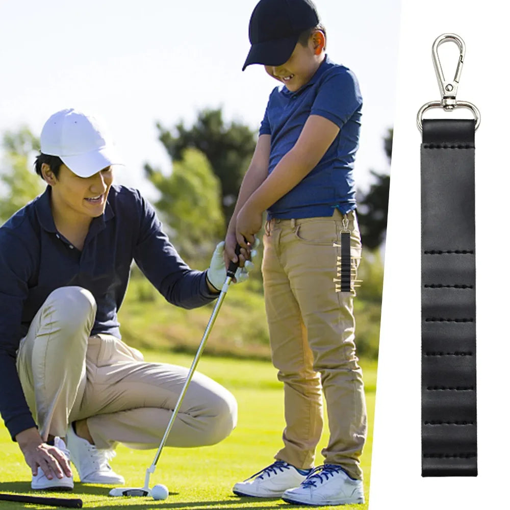 Black Golf Tee Holder 7 Tee Holes Keychain Golf Tee Putter Golf Accessory PU Leather Tees Holder Easy To Hang Organizer