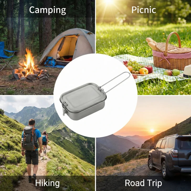 Titanium Lunch Box with Lid and Folding Handle Leak Proof Lightweight Outdoor Camping for Backpacking Hiking Picnic Travel