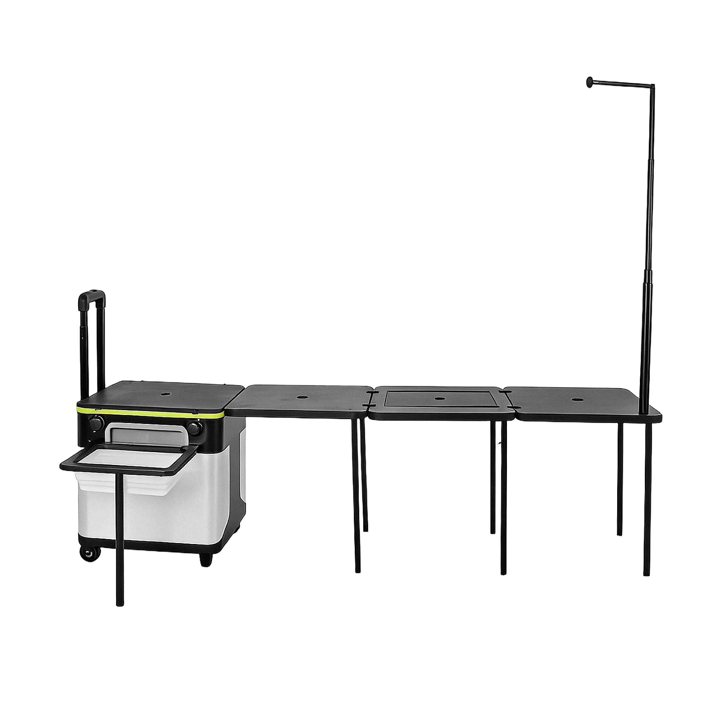 Multifunctional Outdoor Side Table with Wheels Folding Grill Table with Light Poles for Picnic Party Beach BBQ Cooking Indoor