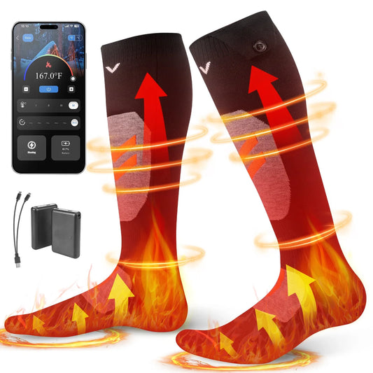 SucceBuy S/M/L/XL Winter Heated Socks with APP Control & 5000mAh Battery Rechargeable Thermal Heating Socks for Ski Hiking