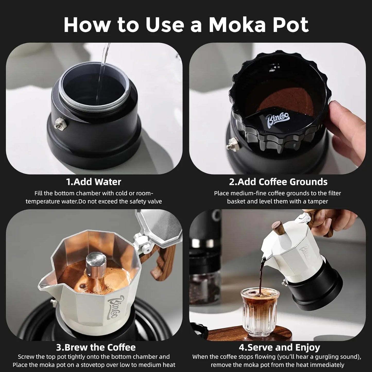 Three Espresso Maker Stovetop,Camping Moka Pot 2 Cup/120ML,Stove Top Espresso Italian Coffee Maker