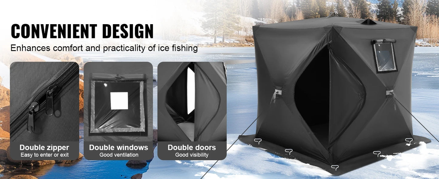SucceBuy Portable Ice Shelter 1-2 Person Fishing Tent Ice Shanty for Winter Fishing Waterproof Ice Cube with Anchors Carry Bag