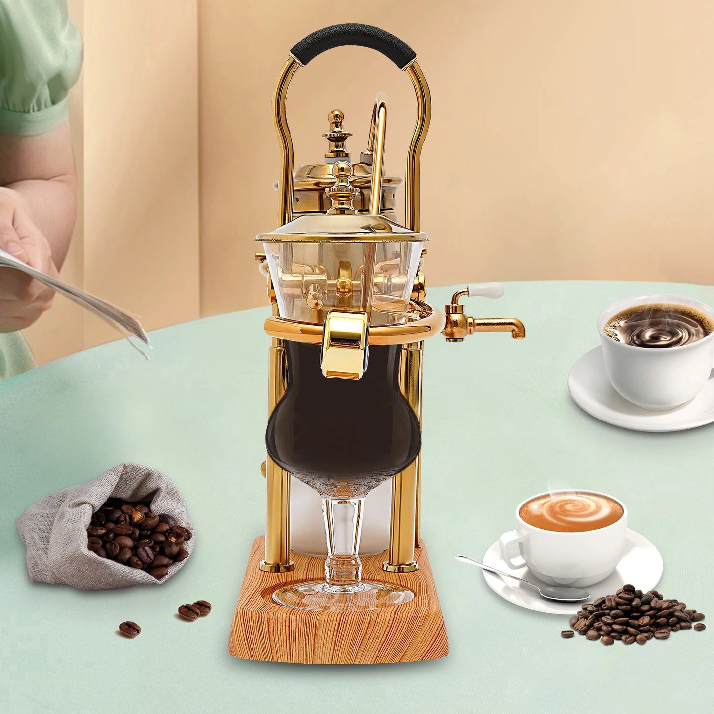 400ml Golden Coffee Maker Siphon Pot Set with Integrated Filter Tea Coffee Brewer Matching Pot Set