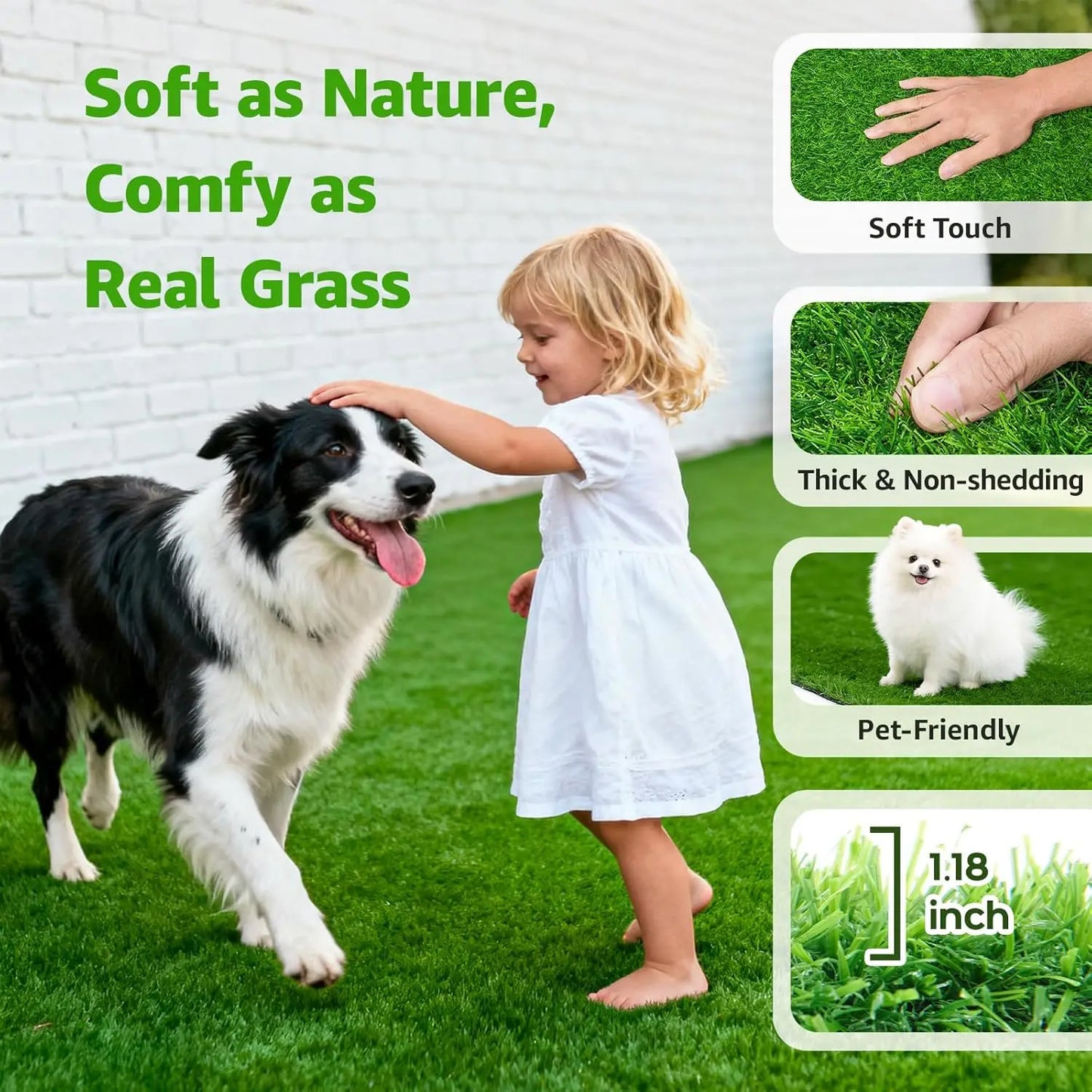 Realistic Artificial Turf Grass Mat with Drainage Holes - 4FT x 6FT Indoor Outdoor Pet Friendly Rug for Patio, Balcony, Backyard