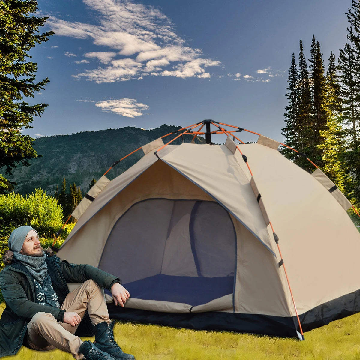 Outdoor Automatic Quick-opening Tent Automatic Rainproof Sunshine-proof Tent Two windowless doors