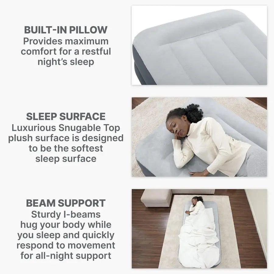 Twin Air Mattress Supersoft Snugable Top Extra Durable Tough Guard with Builtin Pillow Raised 15 Airbed with Built in Pump USB C