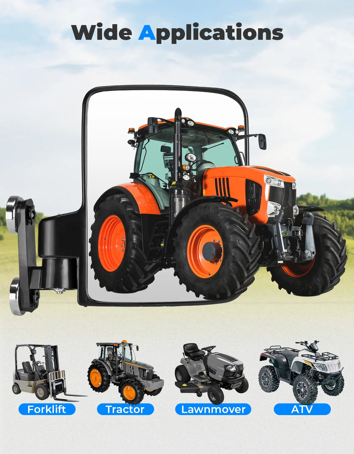 Magnetic Side Mirrors For Golf Cart Tractors Forklifts Lawn Movers Dozers Trucks For Club Car EZGO John Deere Kubota Toyota