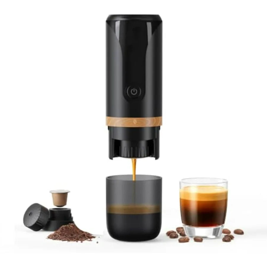 Portable Electric Espresso Coffee Maker for Camping Travel Home Use with NS Capsules and Coffee Grounds Self-Heating Version in