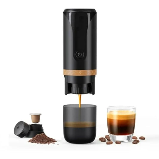Portable Electric Espresso Coffee Maker for Camping Travel Home Use with NS Capsules and Coffee Grounds Self-Heating Version in