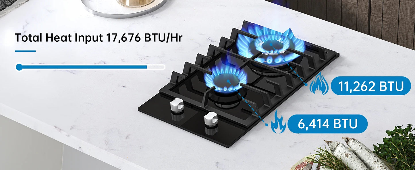 12 Inch Built-in with Thermocouple Protection, LPG/NG Dual Fuel Gas Cooktop