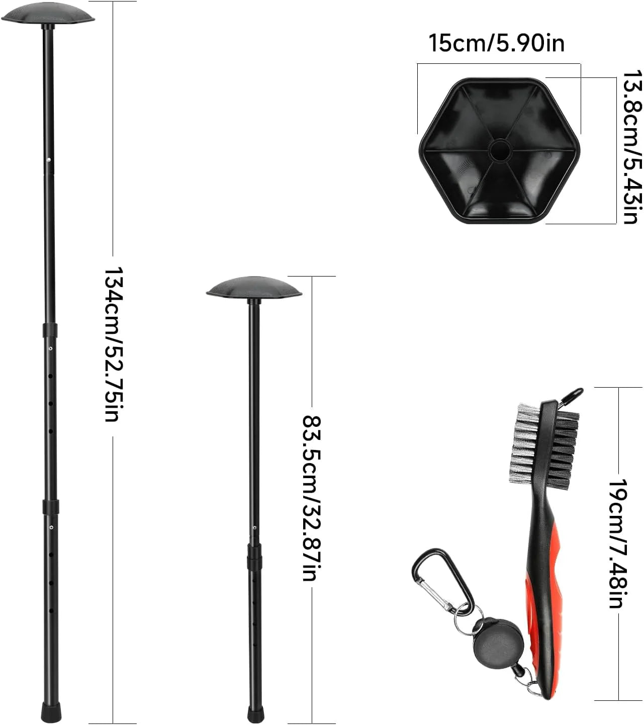 Golf Travel Bag support pole - Sturdy Aluminum Alloy Rod Support System With Club Brush