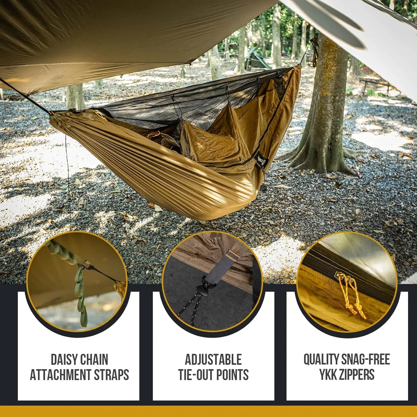 Lightweight Camping Hammock with Mosquito Net, Warm Internal Cover & Tree Straps for Outdoor Adventures