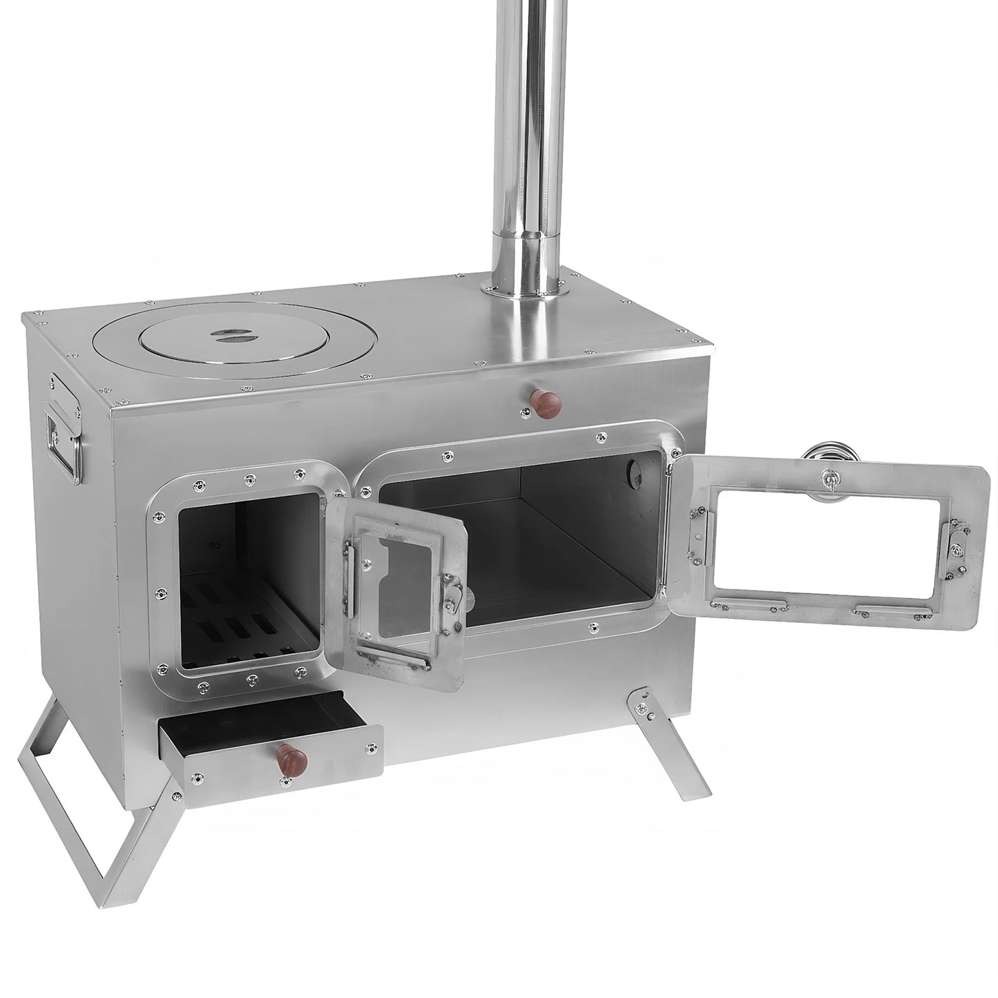Hot Tent Stove with 4 Chimney Pipe Wood Burning Tent Stove Stainless Steel for Outdoor Heating & Cooking Ice Fishing Hunting