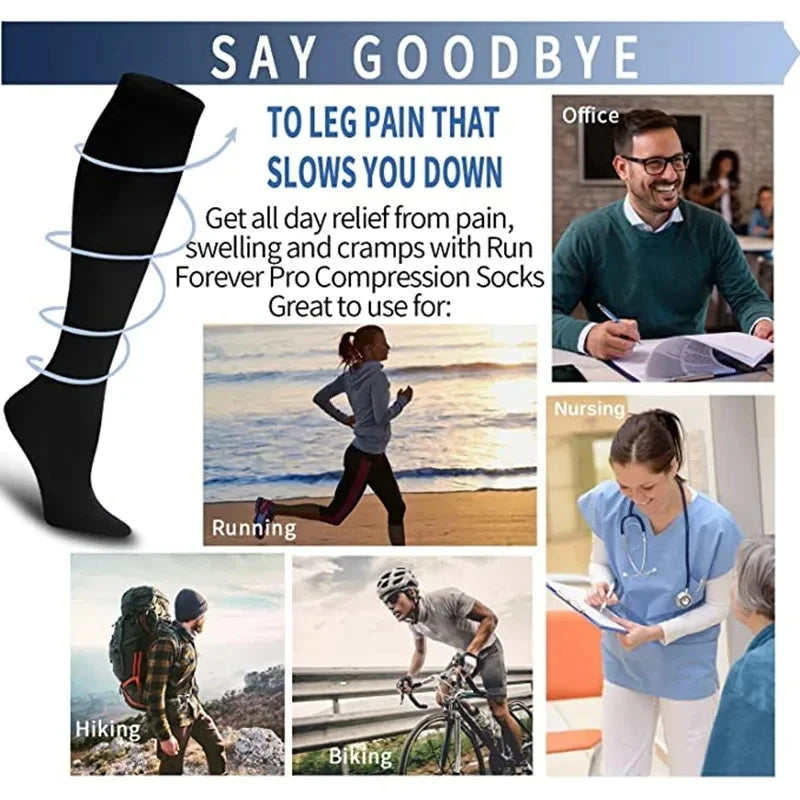 3/7 Pairs Compression Socks Medical Varicose Veins Swollen Calves Solid Color Sports Socks Elastic Outdoor Marathon Cycling Golf