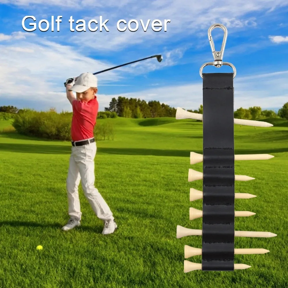 Black Golf Tee Holder 7 Tee Holes Keychain Golf Tee Putter Golf Accessory PU Leather Tees Holder Easy To Hang Organizer