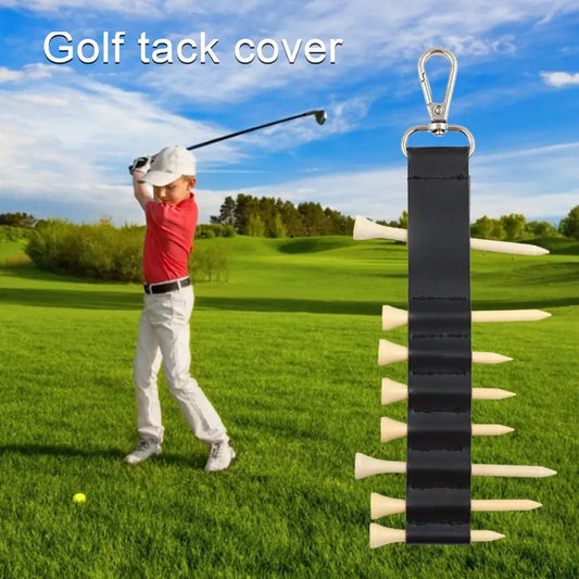 Black Golf Tee Holder 7 Tee Holes Keychain Golf Tee Putter Golf Accessory PU Leather Tees Holder Easy To Hang Organizer