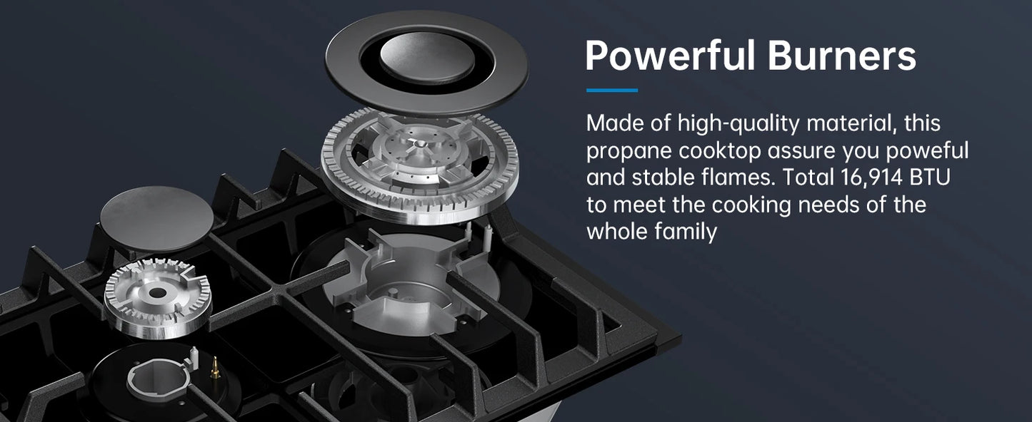 12 Inch Built-in with Thermocouple Protection, LPG/NG Dual Fuel Gas Cooktop