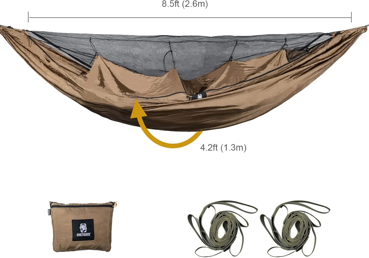 Lightweight Camping Hammock with Mosquito Net, Warm Internal Cover & Tree Straps for Outdoor Adventures