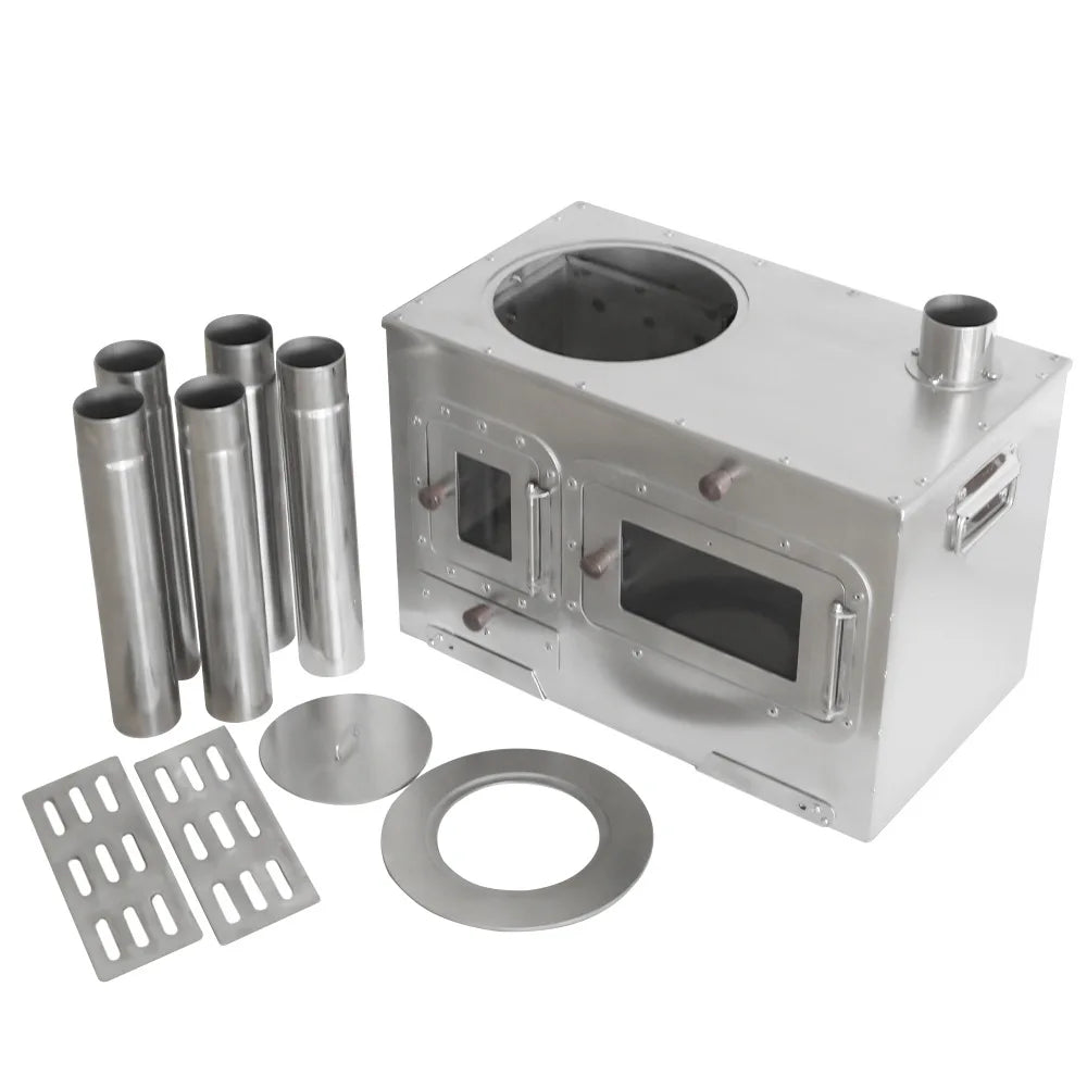 Hot Tent Stove with 4 Chimney Pipe Wood Burning Tent Stove Stainless Steel for Outdoor Heating & Cooking Ice Fishing Hunting