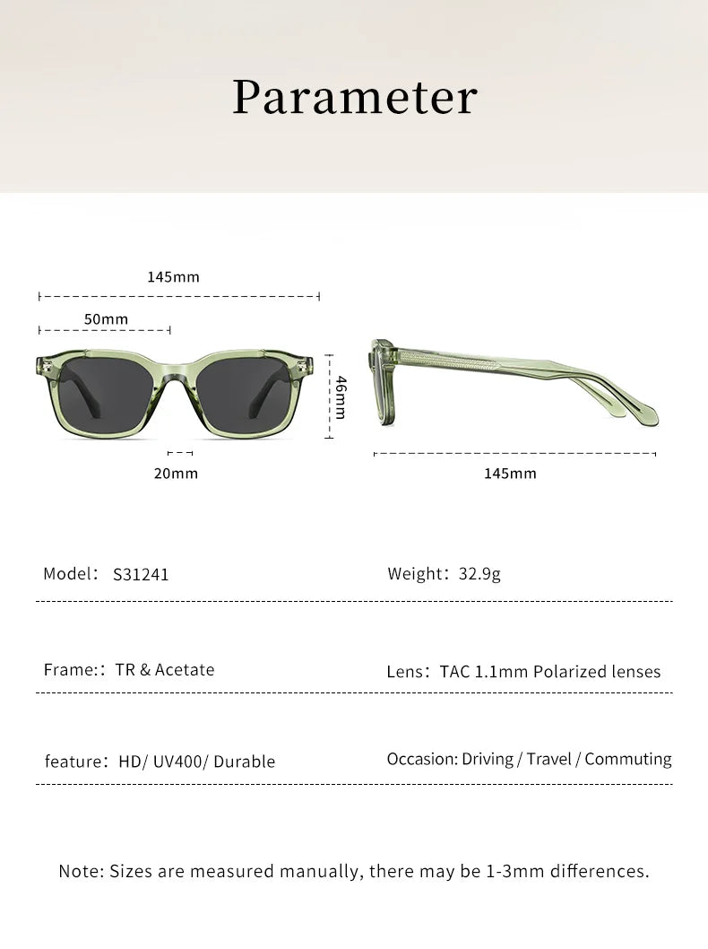 Men Polarized Sunglasses UV400 Square Acetate Eyeglasses Frames Anti Glare Goggles Fishing Cycling Hiking Golf Camping Sports