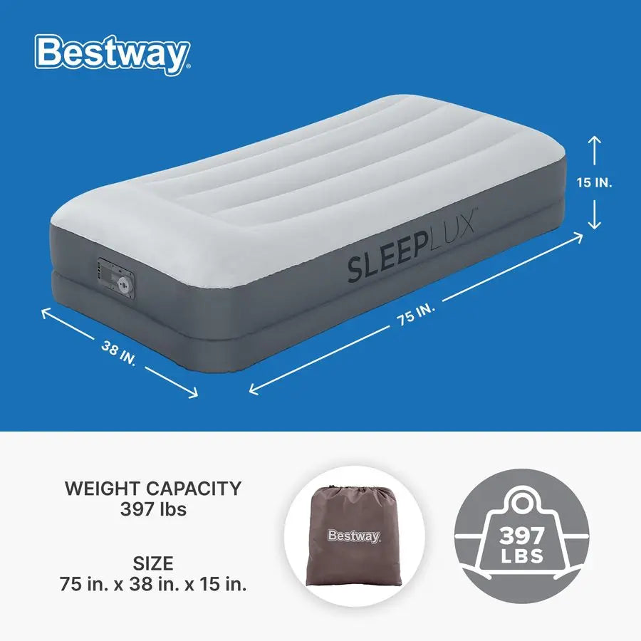 Twin Air Mattress Supersoft Snugable Top Extra Durable Tough Guard with Builtin Pillow Raised 15 Airbed with Built in Pump USB C
